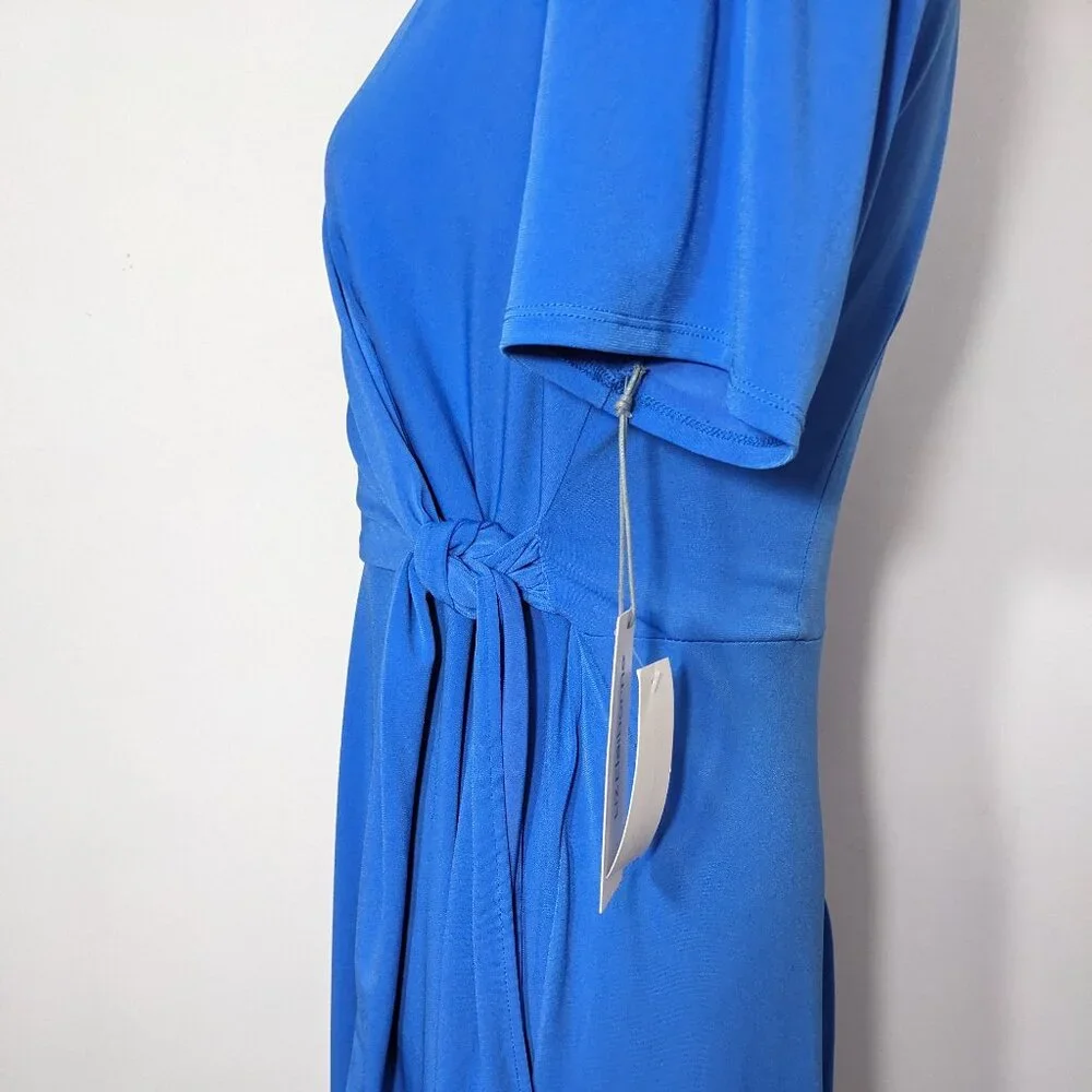 $74 NWT Liz Claiborne Blue Tie Belt Faux Wrap Dress Short Sleeve Size 6